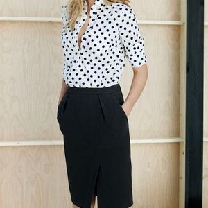 J Crew drapey crepe pencil skirt w slit black